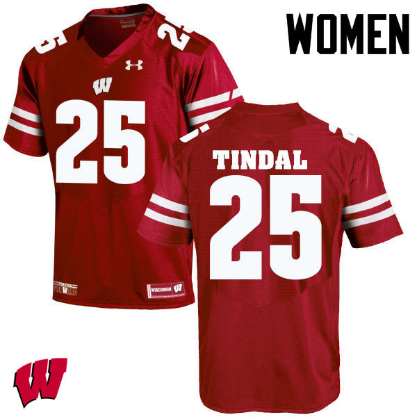 Women Wisconsin Badgers #25 Derrick Tindal College Football Jerseys-Red - Click Image to Close